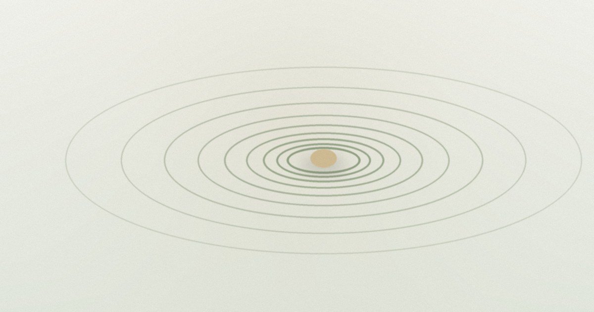 Des ondes calmes qui s'élargissent en cercles autour d'un point.